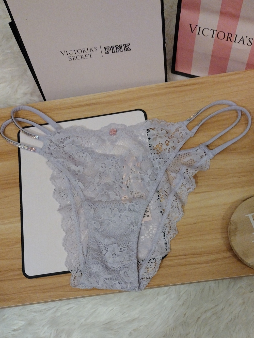 Victoria's Secret Light Lavender Lace Brazilian Slip Shine Panty Medium 🆕
